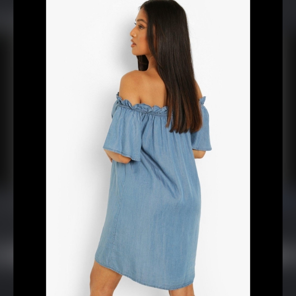 Paper Crane off the shoulder mini dress
